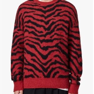 All Saints- Red and Black Zebra Stripe Fuzzy Sweater
